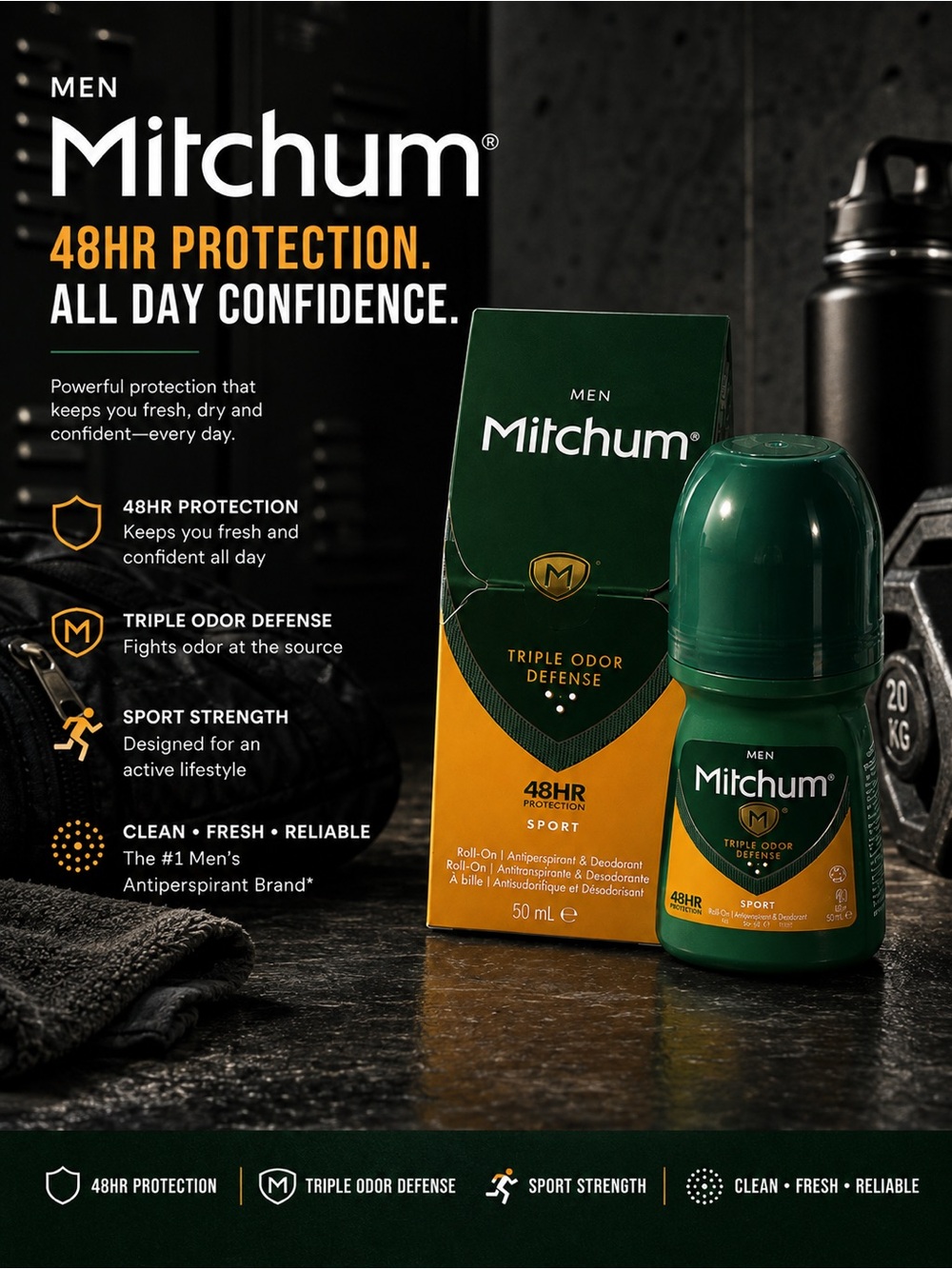 Mitchum Men Sport Roll-On Antiperspirant Deodorant 48HR Protection 50mL